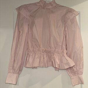 Ganni Light Pink Ruffled Blouse